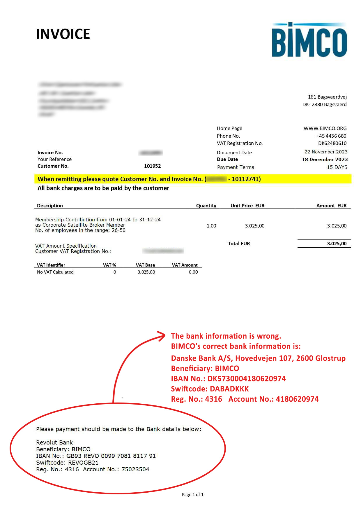 Fake BIMCO Invoice 